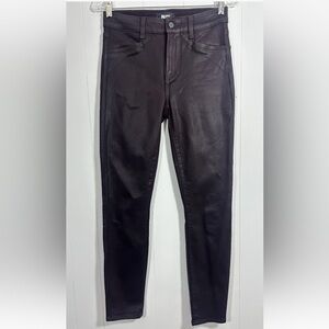 Paige Womens Hoxton Ankle Maroon Skinny Coated Pants Size 26 Stretch